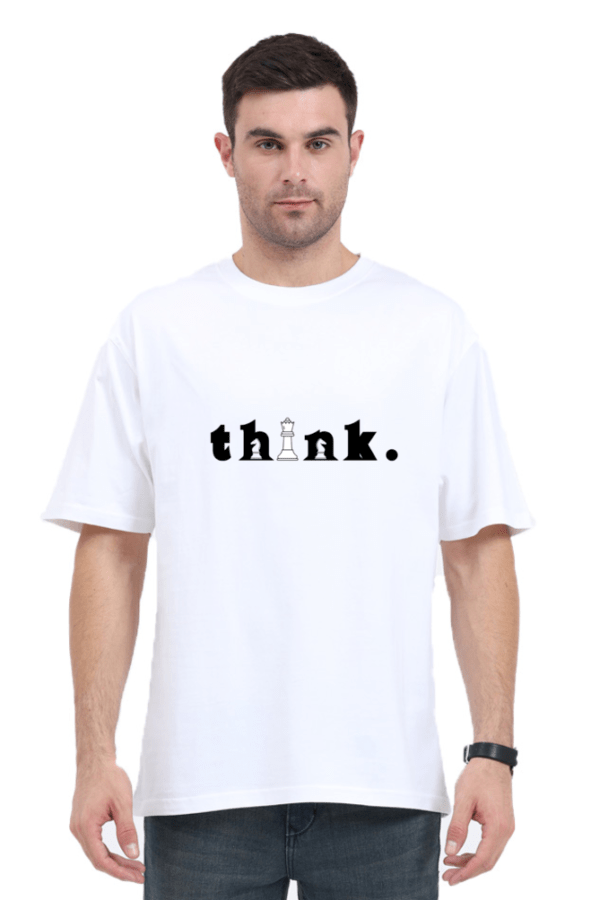 “Think Again” Unisex Oversized T-Shirt – Minimal White - Image 2