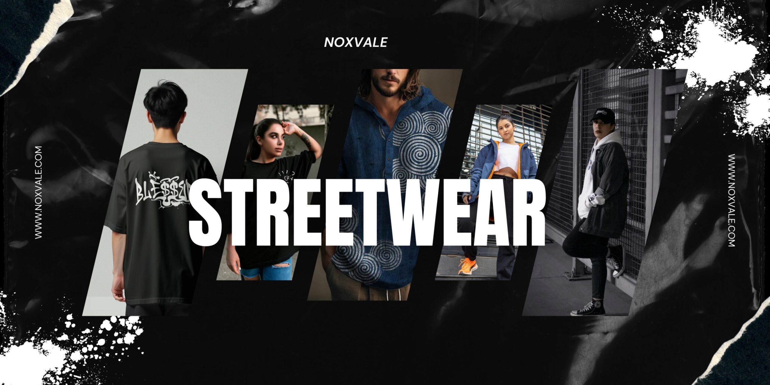 Black and White Modern Grunge Plastic Texture Streetwear Landscape Banner